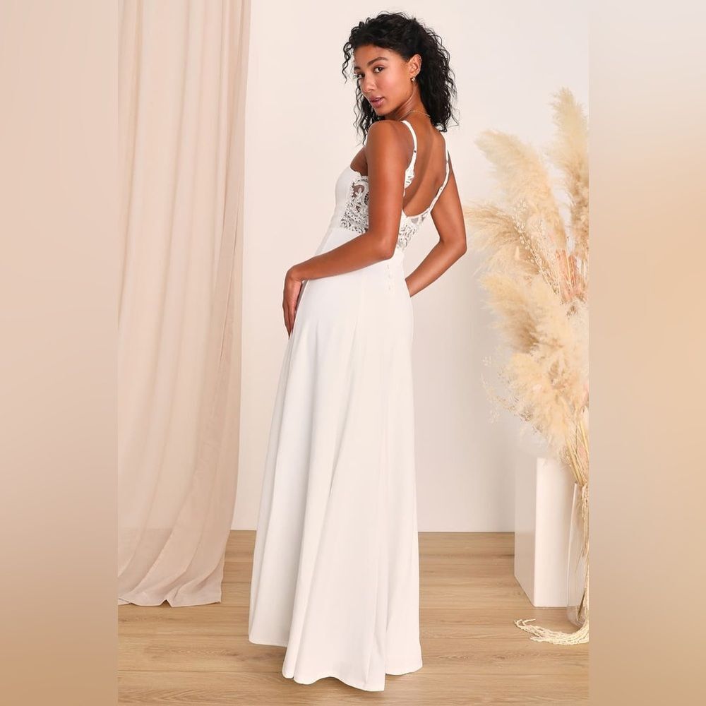 Lulus Forever a Fairytale White Lace Sleeveless Maxi Dress – Approx Size XL